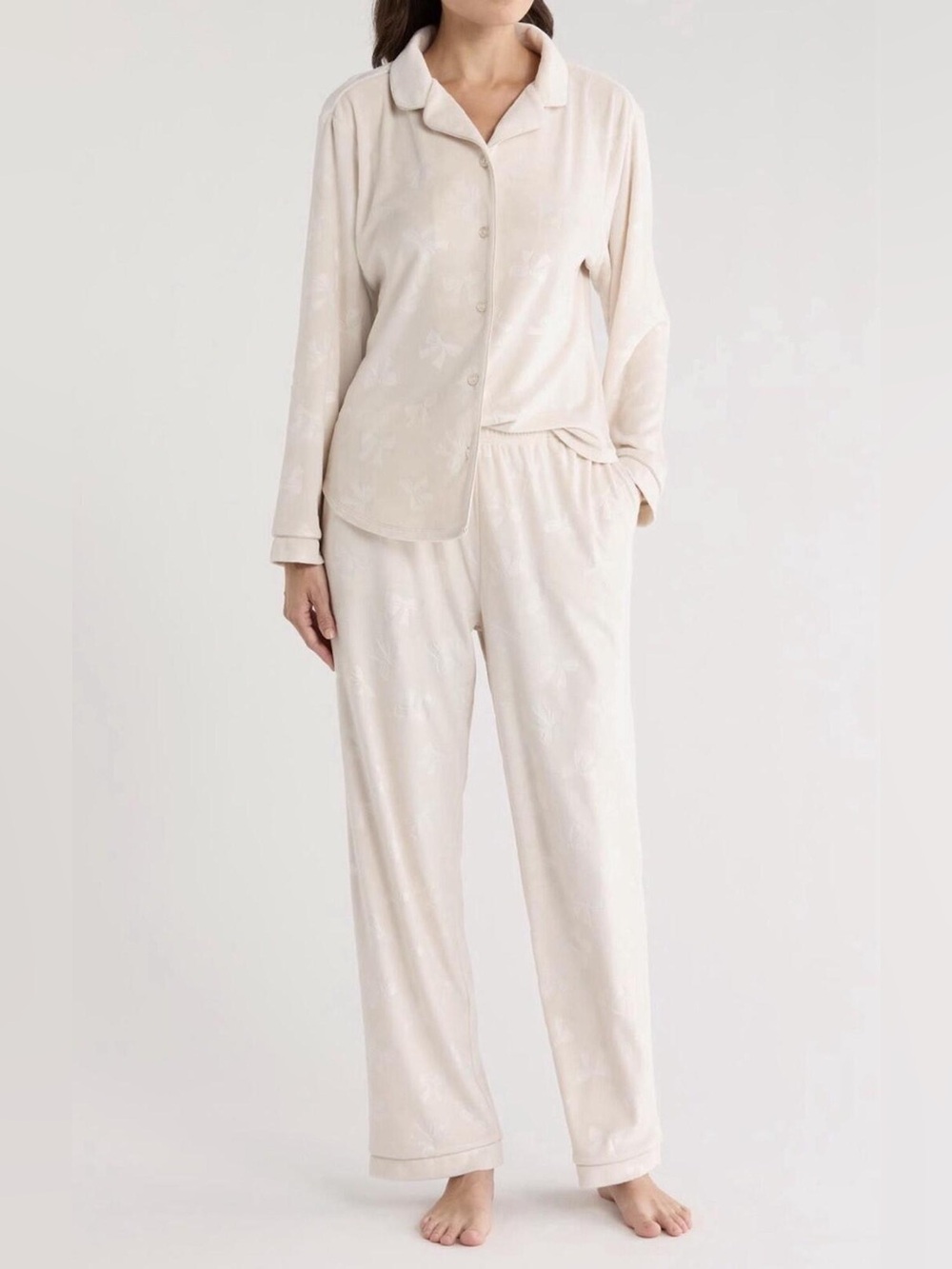 Flora Nikrooz NWOT Addie Bow Plush Ivory Pajama Set Sz XL